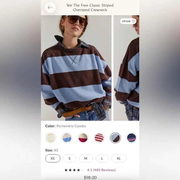 Free People Oversized Striped Crewneck - Picture 1 of 2